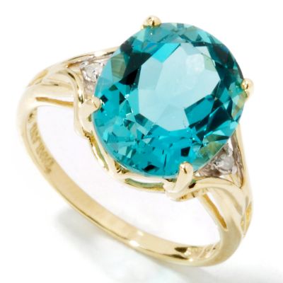 J203890 - 14K Gold Green Topaz & Diamond Oval Ring