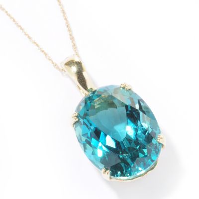 J203895 - 14K Gold Green Topaz Pendant w/ 18" Chain