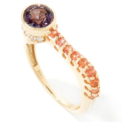 J203931 - 14K Gold Purple Spinel & Orange / White Sapphire Ring