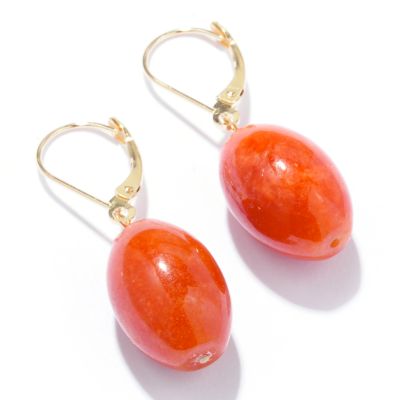 J203938 - 14K Gold Black, Red, Light Green, White or Lavender Jade Earrings