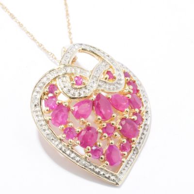 J203981 - 14K Gold Ruby & Diamond Heart Pendant w/ 18" Chain