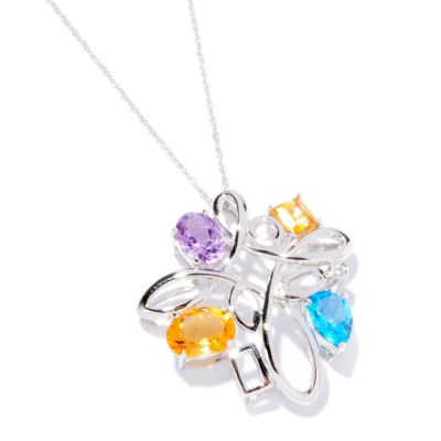 J204064 - 14K White Gold Citrine, Amethyst, Topaz & Diamond Freeform Pendant w/ Chain