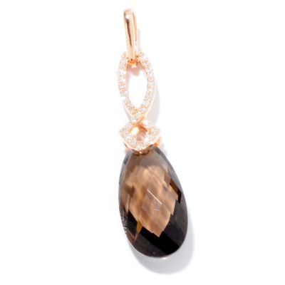 J204077 - 14K Rose Gold Smoky Quartz & Diamond Pendant