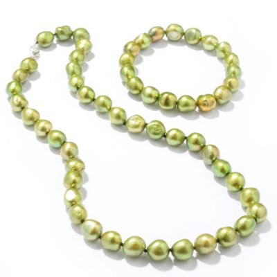 J204104 - Sterling Silver 10-11mm Color Choice Cultured Pearl Necklace & Bracelet Set
