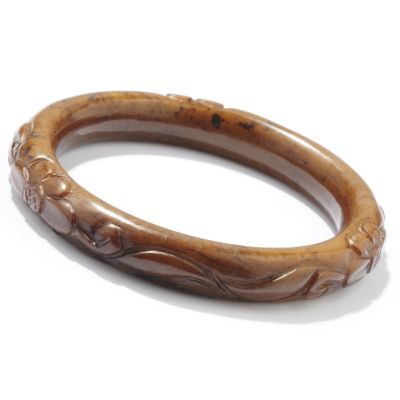 J204105 - 7.5" Carved Flower Green or Brown Serpentine Bangle Bracelet