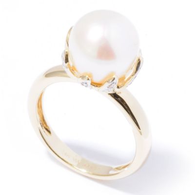J204119 - 14K Gold 10-10.5mm Freshwater Cultured Pearl & Diamond Ring
