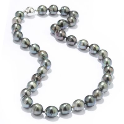 J204123 - 14K White Gold 18" 10-11mm Black Tahitian Cultured Pearl Necklace