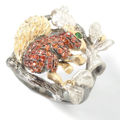 J204144 - 14K White / Yellow Gold Orange Sapphire & Green Garnet Squirrel Ring