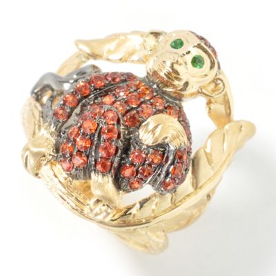 J204146 - 14K Gold Orange Sapphire & Green Garnet Monkey Ring