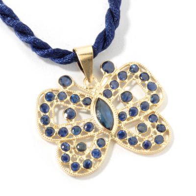 J204150 - 18K Gold Sapphire Butterfly Pendant w/ 18" Silk Cord