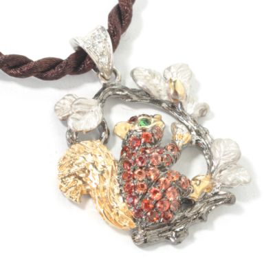 J204151 - 14K White / Yellow Gold Orange Sapphire, Diamond & Gem Squirrel Pendant