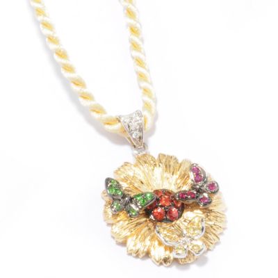 J204156 - 14K White / Yellow Gold Sapphire, Diamond & Multi-Gem Butterfly Pendant