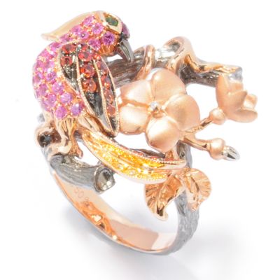 J204159 - 18K White / Yellow Gold Colored Sapphire, Ruby & Green Garnet Ring