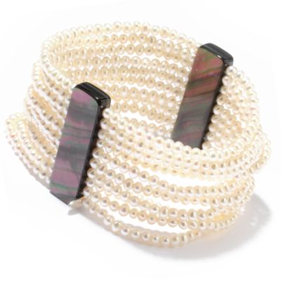 7.5" Freshwater Cultured Pearl & Black Mother-of-Pearl Stretch Bracelet