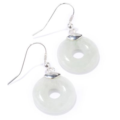 Sterling Silver Green Jade Open Circle Drop Earrings