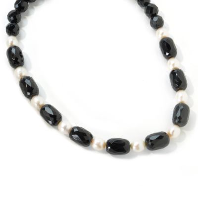 Sterling Silver 17" Black Onyx & Freshwater Cultured Pearl Necklace