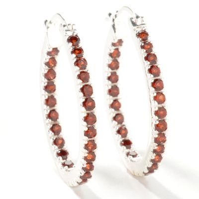Sterling Silver Garnet, Peridot or Amethyst Inside-Outside Hoop Earrings