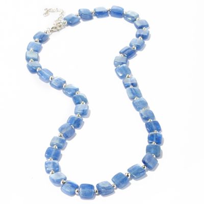 J204234 - Sterling Silver 18" Blue Kyanite or Green Seraphinite Necklace w/ Extender