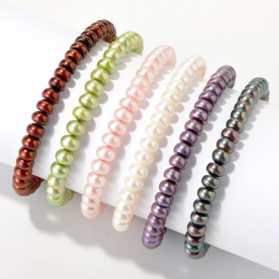 J204288 - 8" Cultured Freshwater Button Pearl Stretch Bracelets - Set of Six