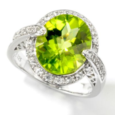 J204300 - Sterling Silver Oval Peridot & White Sapphire Ring