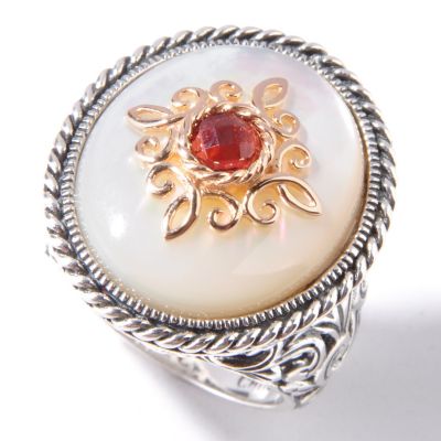 Sterling Silver / 18K Plated Mother-of-Pearl & Garnet Ring