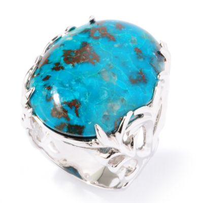 J204581 - Sterling Silver Stabilized Oval Blue Green Chrysocolla Ring