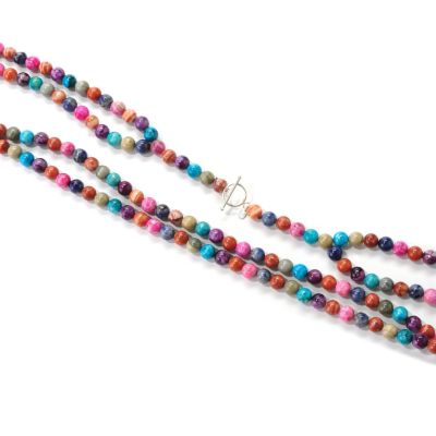 J204660 - Sterling Silver 32" Multi-Gemstone Nested Double-Strand Necklace