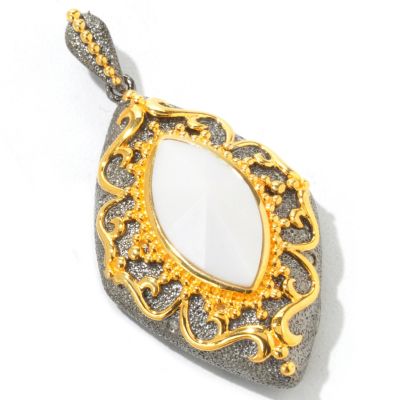 J204828 - Sterling Silver/Black & Yellow Rhodium White Agate & Diamond Marquise Enhancer