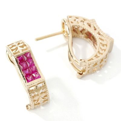 14K Princess Cut Ruby Earrings