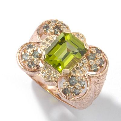 14K Rose Gold Peridot, Alexandrite & Diamond Ring