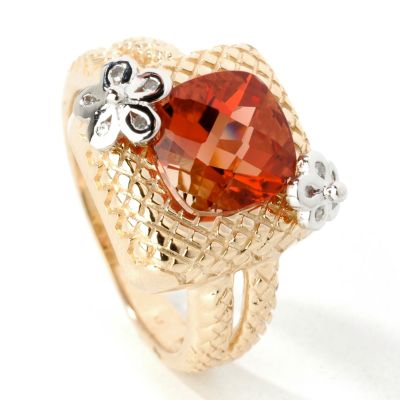 14K Andesine & Diamond Flower Ring