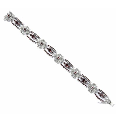 Sterling Silver 8" Garnet & Marcasite Bracelet