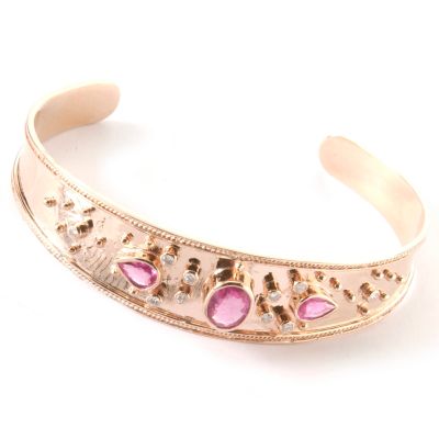 14K RG 6.12" Rubellite & Diamond Etruscan Cuff Bracelet