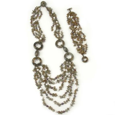 27" & 7.5" Labradorite & Cultured Pearl Necklace & Bracelet Set