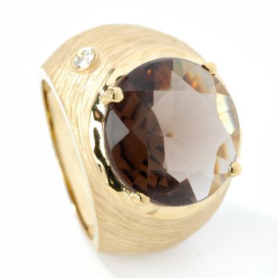 14K Gold Smoky Quartz & Diamond Accent Ring