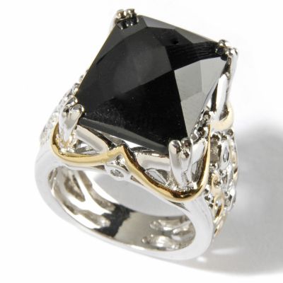 Sterling Silver/Palladium/18K Vermeil Black Onyx & Clear Sapphire Ring