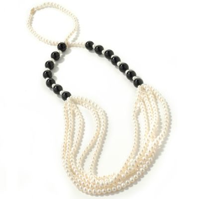 14K WG 32" Cultured Freshwater Pearl & Onyx Necklace