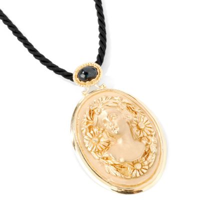 14K Mother-of-Pearl & Australian Sapphire Accent Cameo Pendant w/ Silk Cord