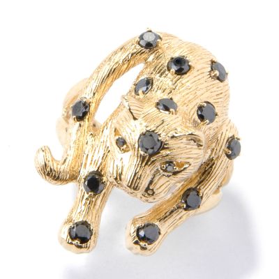 14K Black Diamond Cat Ring