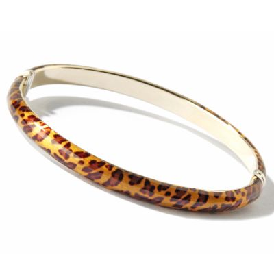 14K 7" Leopard or Zebra Print Enamel Hinged Bangle Bracelet