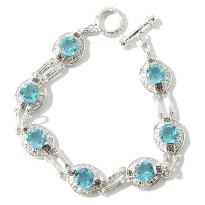 Sterling Silver / Platinum 7.25" Quartz, Blue Diamond, & Zircon Bracelet