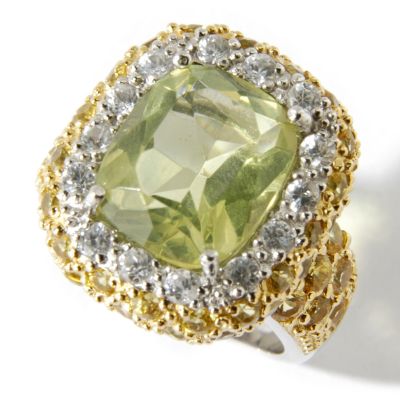 Sterling Silver/Platinum Green Amber, Yellow Sapphire, & White Zircon Ring