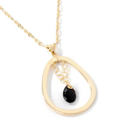 14K RG/Smoky Quartz, YG/Amethyst, or YG/Onyx Hoop Pendant w/ Chain