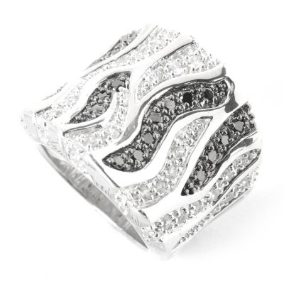 Sterling Silver/Platinum White Zircon & Black Diamond Zebra Ring