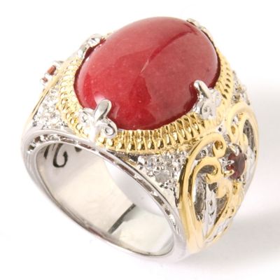 J302474 - Sterling Silver/Palladium/18K Vermeil Red Jade Multi-Gem Ring