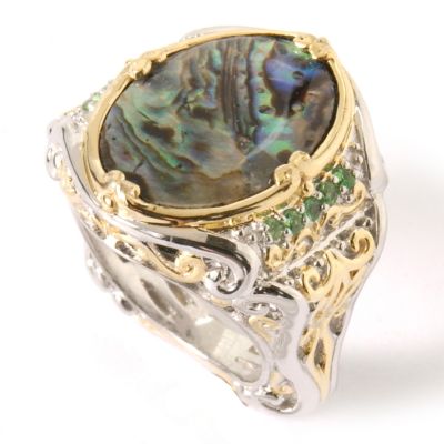 Sterling Silver/Palladium/18K Vermeil Abalone & Tsavorite Ring