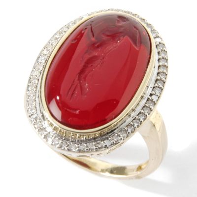 J302508 - 14K White or Yellow Gold / Aquamarine or Ruby Venetian Cameo Diamond Ring
