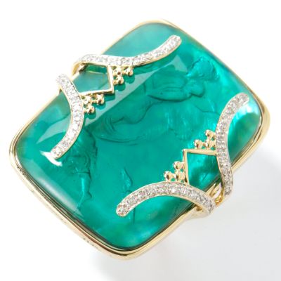 14K Gold Laguna Green Venetian Cameo Diamond & Cultured Mabe Pearl Ring