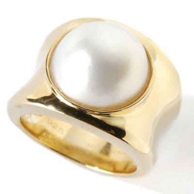 Sterling Silver / Rhodium or Vermeil 12mm White Cultured Mabe Pearl Ring