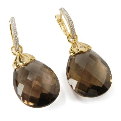 Sterling Silver/18K Vermeil White or Smoky Quartz & Diamond Earrings